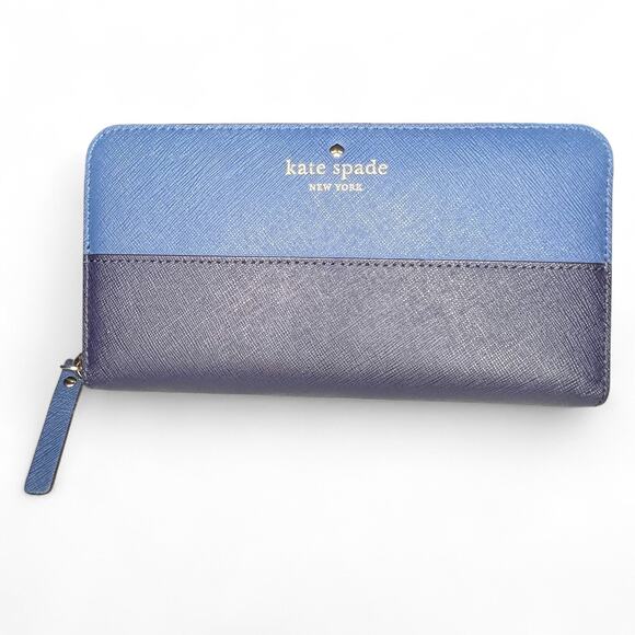 Kate Spade NEW YORK Two-Tone Blue Saffiano Leather Slim Bifold Wallet EUC - Picture 2 of 15